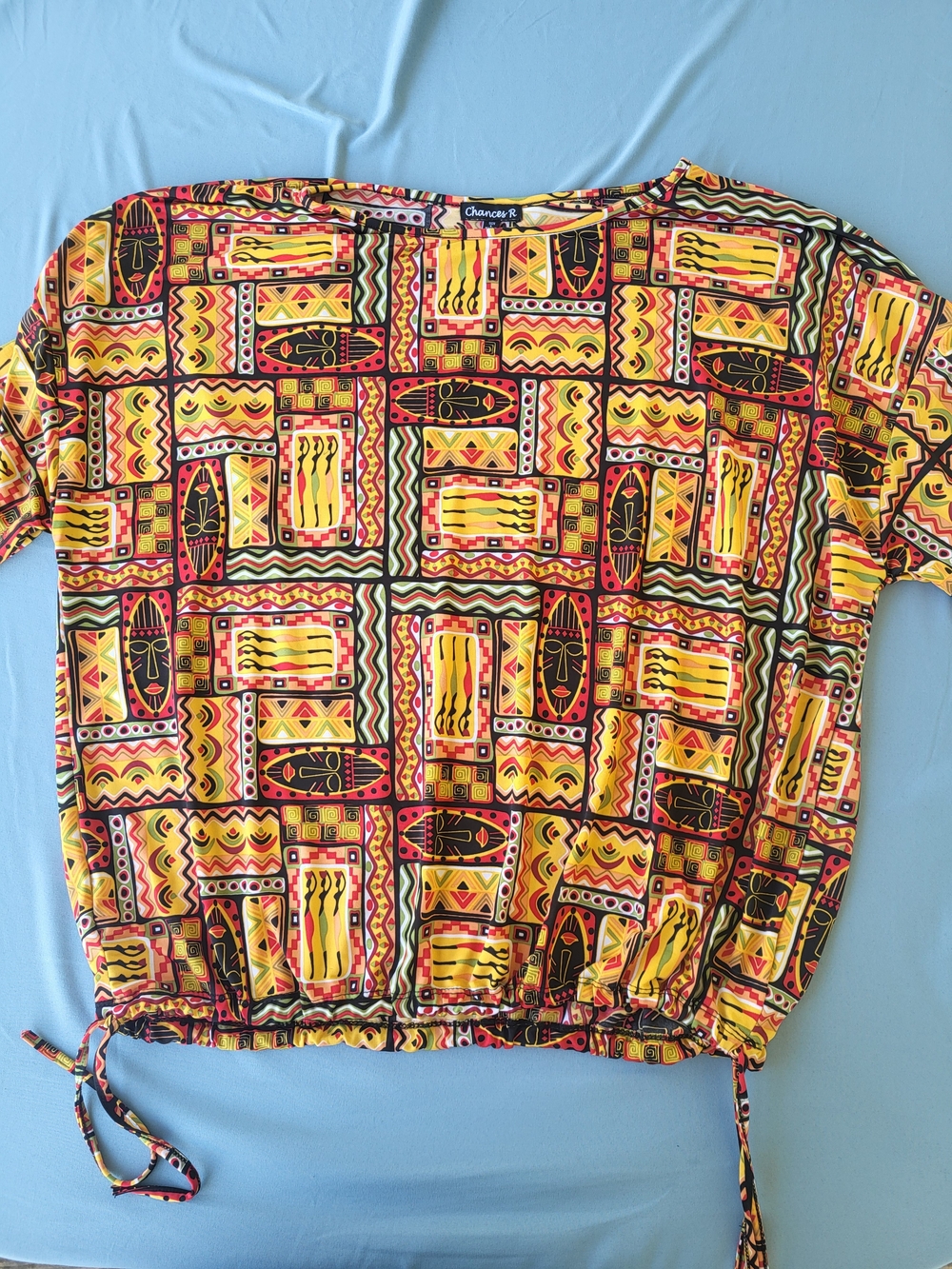 Chancal Yellow Geo-Print Drawstring Crop Top